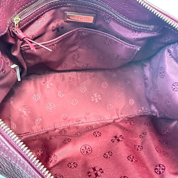 Tory Burch Britten Double Zip Doctor's Bag Dark Cherry Leather Gold Hardware - Picture 7 of 10